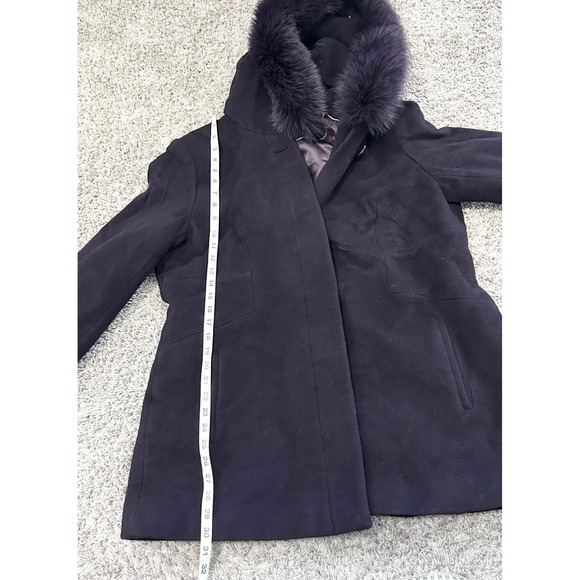 Sachi Collection XL Purple Lambswool Blend Hooded Coat Faux Fur Trim - Picture 8 of 8